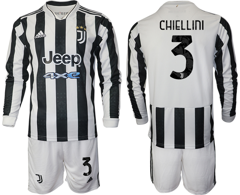 Men 2021-2022 Club Juventus home white Long Sleeve #3 Adidas Soccer Jersey